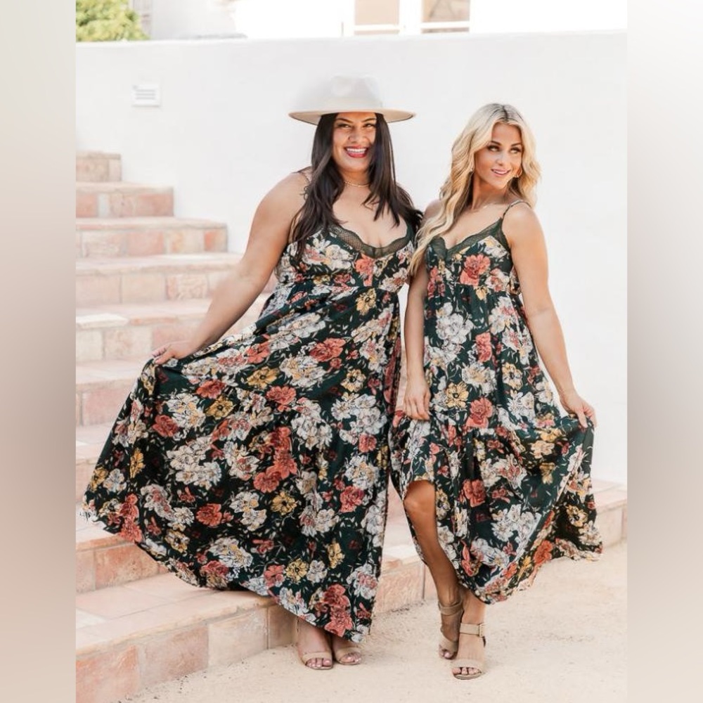 Bring Me To Life Green Lace Trim Floral Maxi Dress | Pink Lily